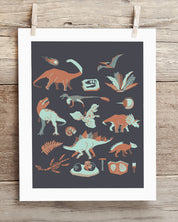 An Retro Dinosaurs Museum Print of dinosaurs and plants hanging on a clothesline by Cognitive Surplus.