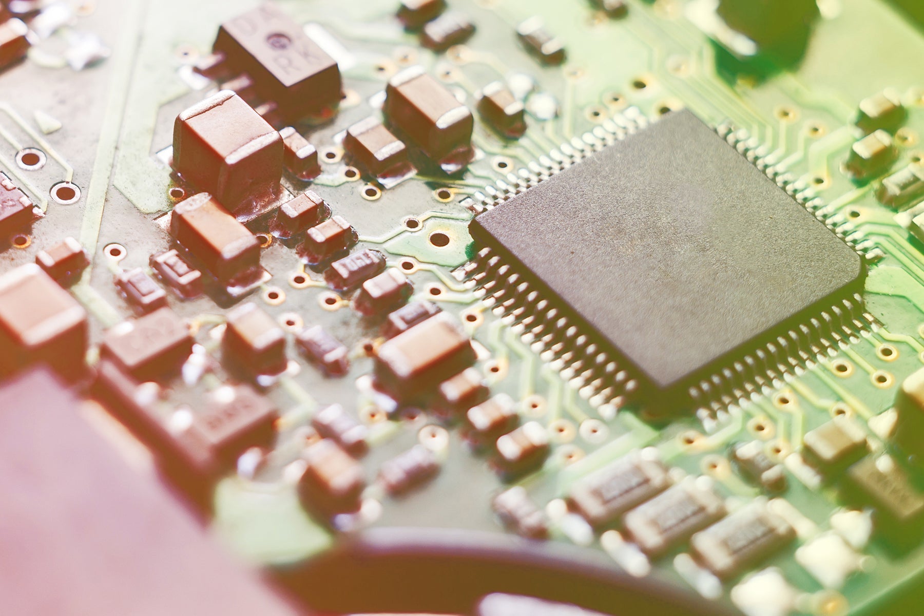A close up of an electronic circuit board.