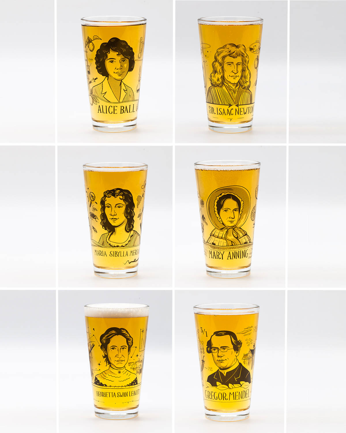 Heroes of Science Glassware 6-pack