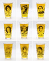 A set of Heroes of Science Glassware Set of 9 pint glasses with portraits of women produced by Cognitive Surplus.