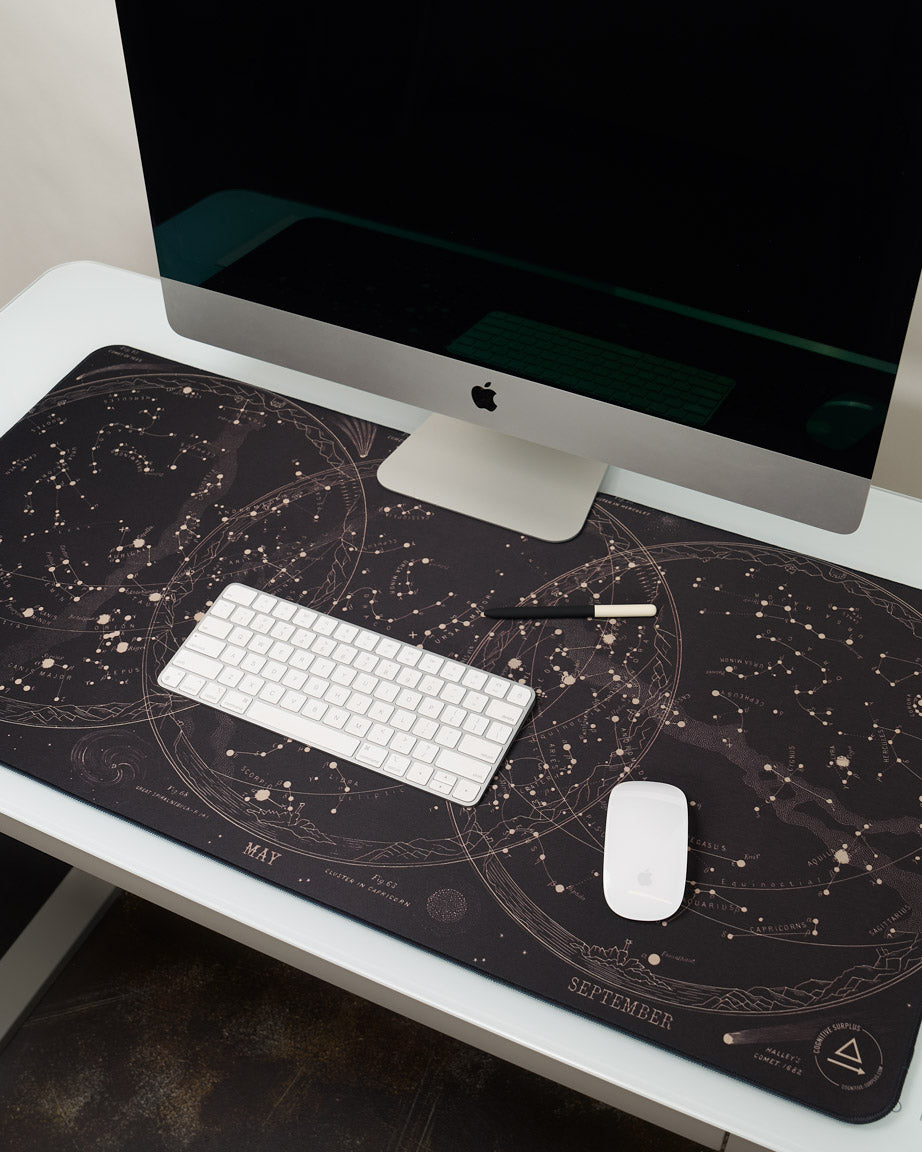 Full Desk Black Geometric Desk Mat, Desk Pad, Large Gaming Mouse