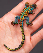 Caiman Lizard Beaded Brooch Pin