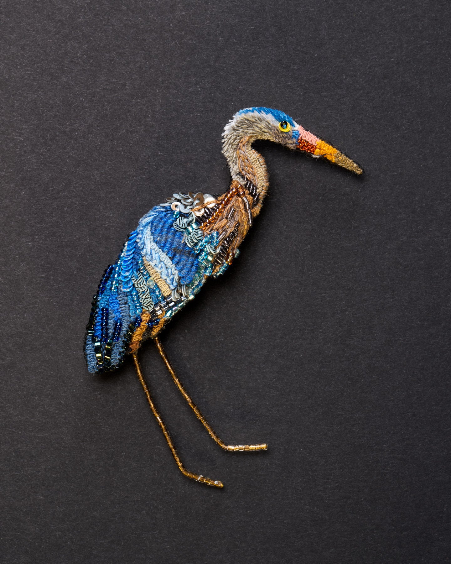 Great Blue Heron Beaded Brooch Pin