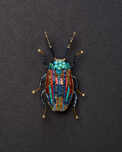 Rainbow Leaf Beetle Beaded Brooch Pin