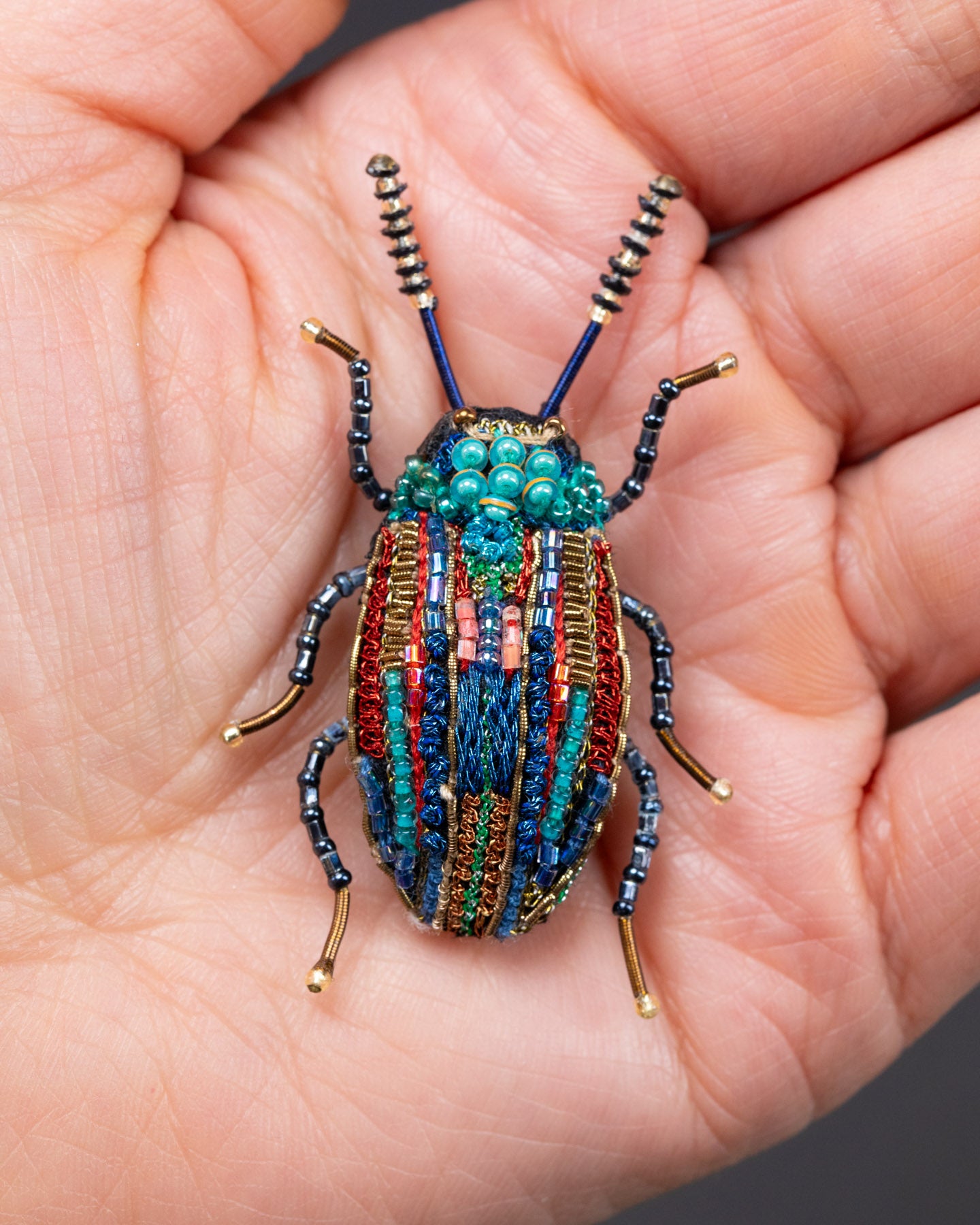 Rainbow Leaf Beetle Beaded Brooch Pin