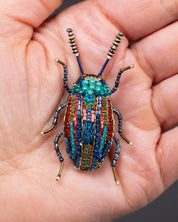 Rainbow Leaf Beetle Beaded Brooch Pin