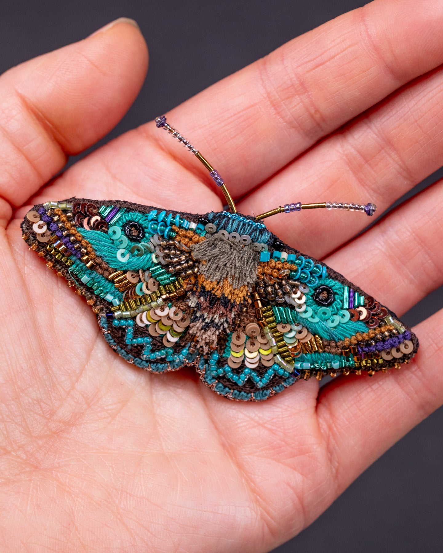 Lanipes Moth Beaded Brooch Pin