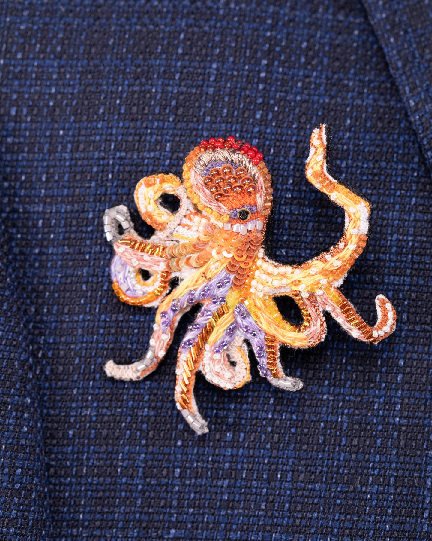 Giant Pacific Octopus Beaded Brooch Pin