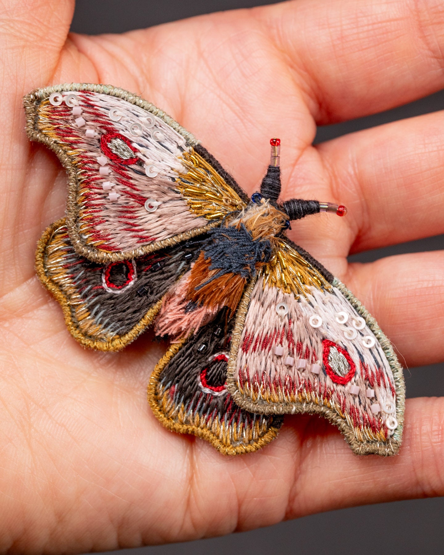 Mopane Emperor Moth Beaded Brooch Pin