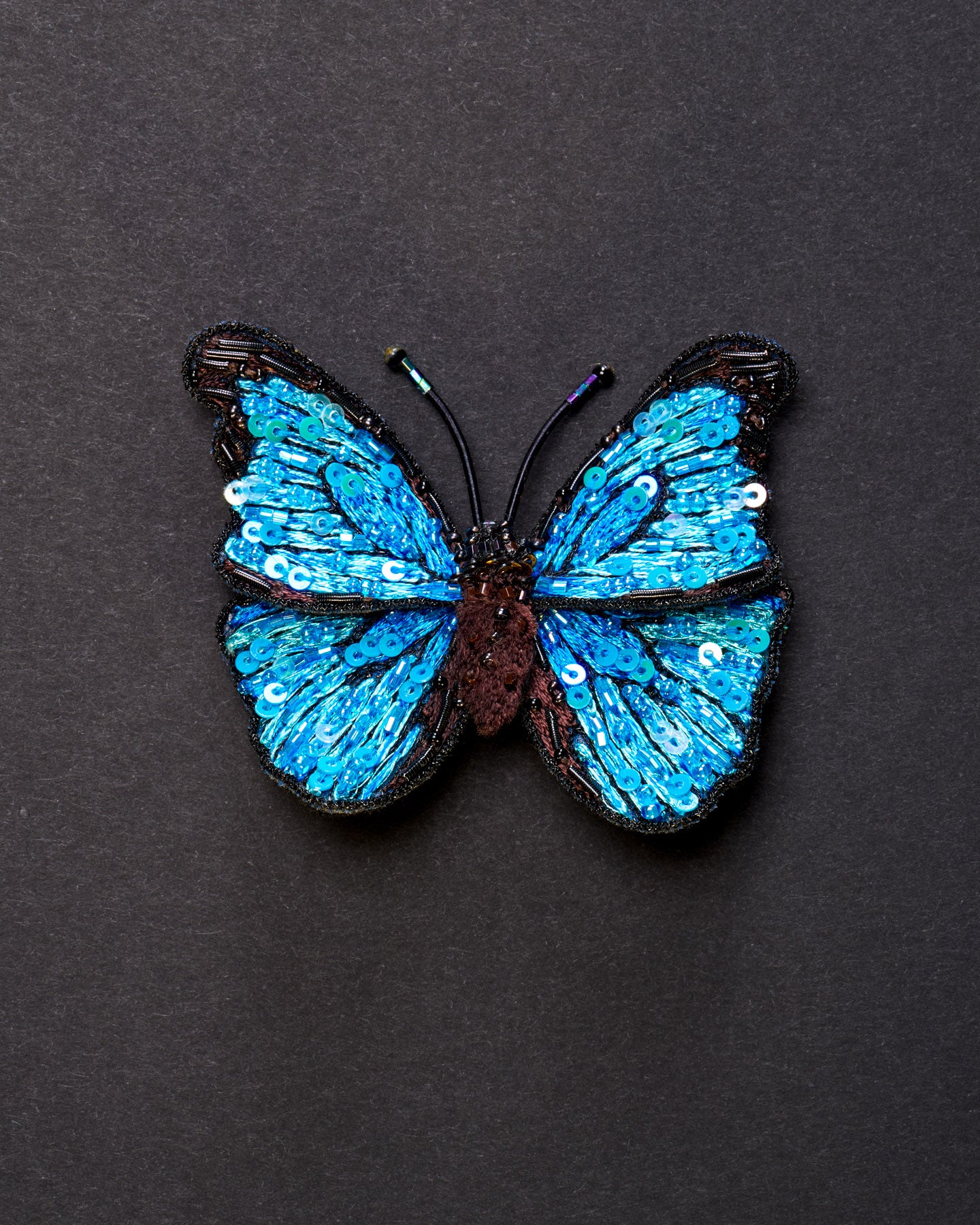 Blue Morpho Butterfly Beaded Brooch Pin