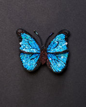 Blue Morpho Butterfly Beaded Brooch Pin
