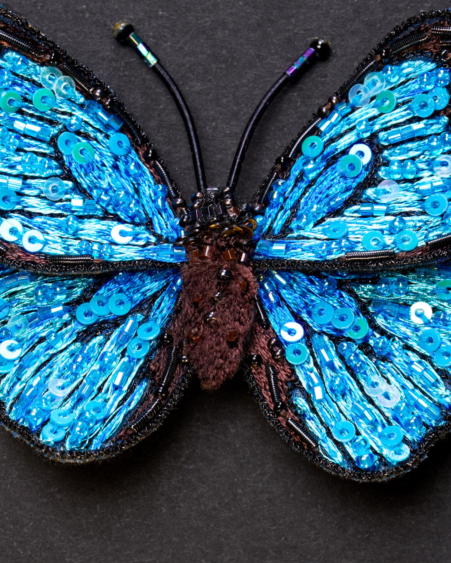 Blue Morpho Butterfly Beaded Brooch Pin