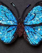 Blue Morpho Butterfly Beaded Brooch Pin