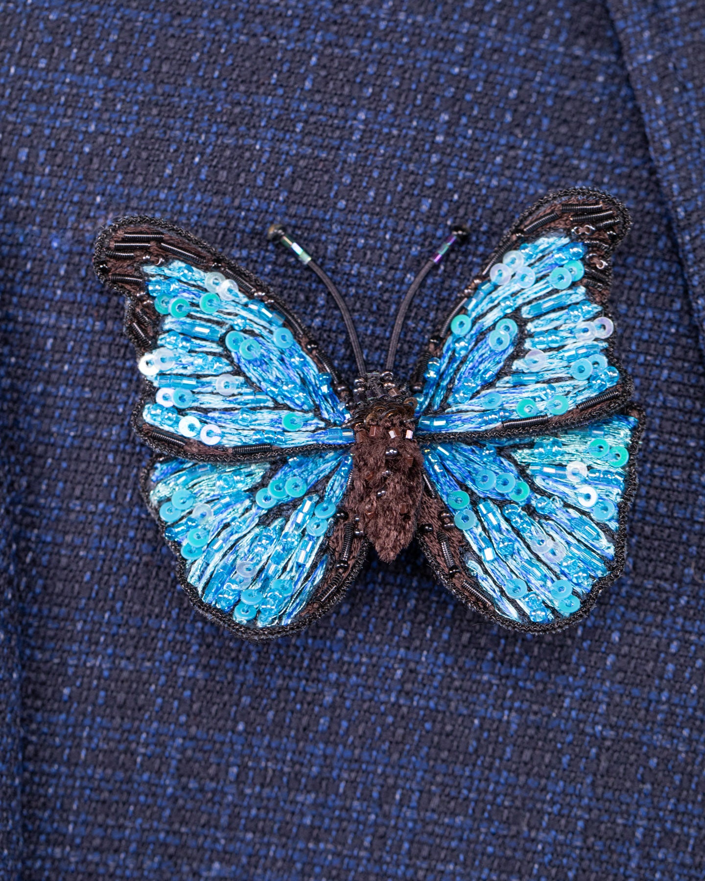 Blue Morpho Butterfly Beaded Brooch Pin