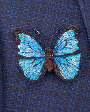 Blue Morpho Butterfly Beaded Brooch Pin