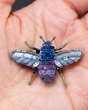 Violet Carpenter Bee Beaded Brooch Pin - Trovelore