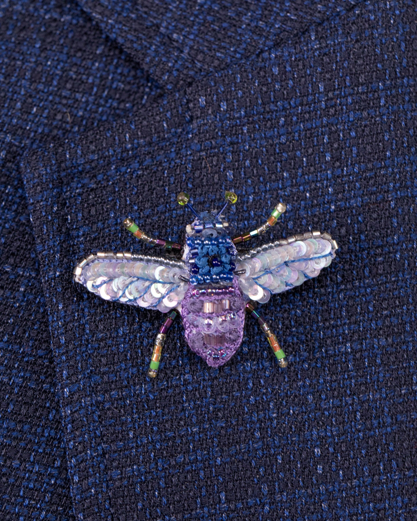 Violet Carpenter Bee Beaded Brooch Pin - Trovelore
