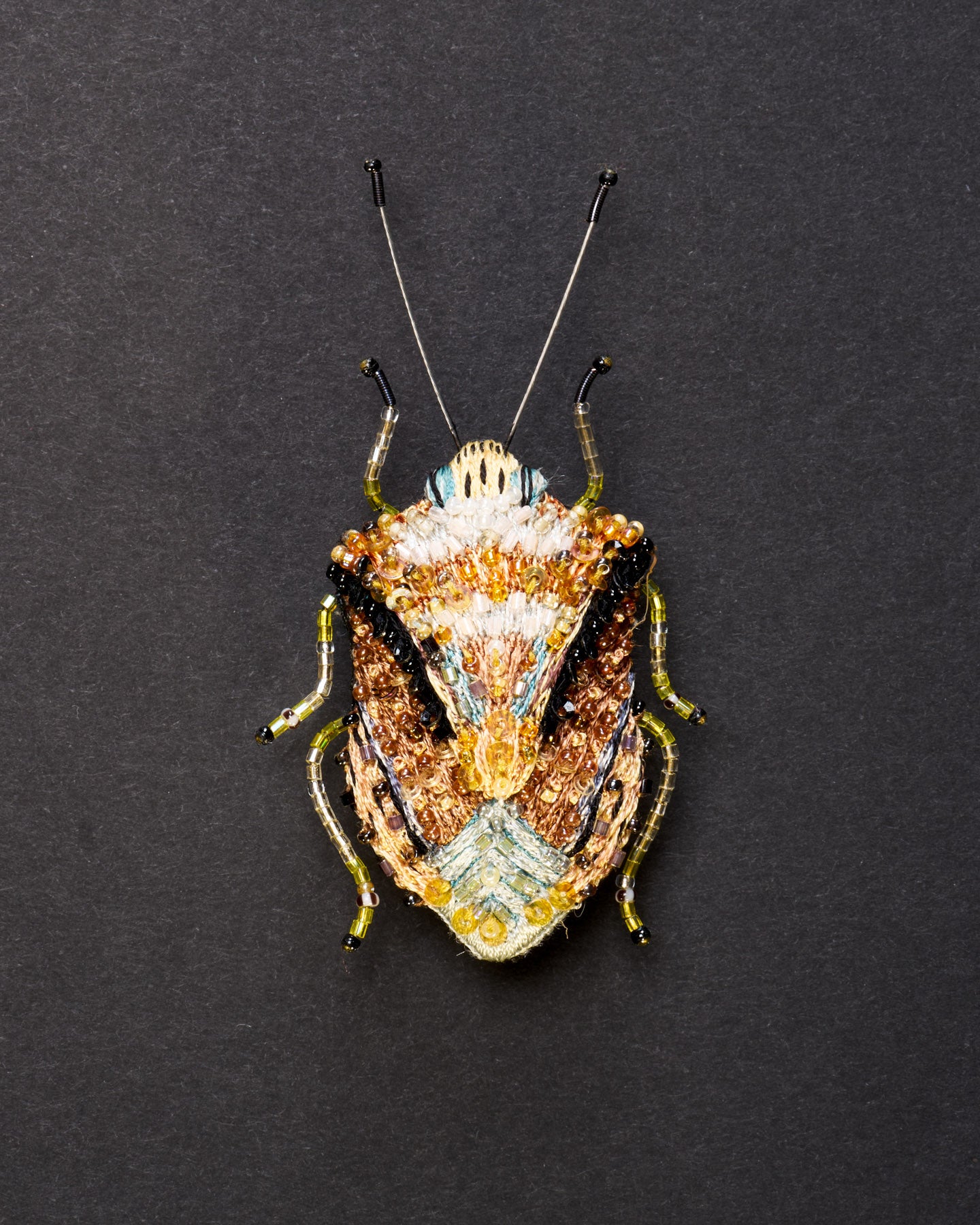 European Shield Bug Beaded Brooch Pin