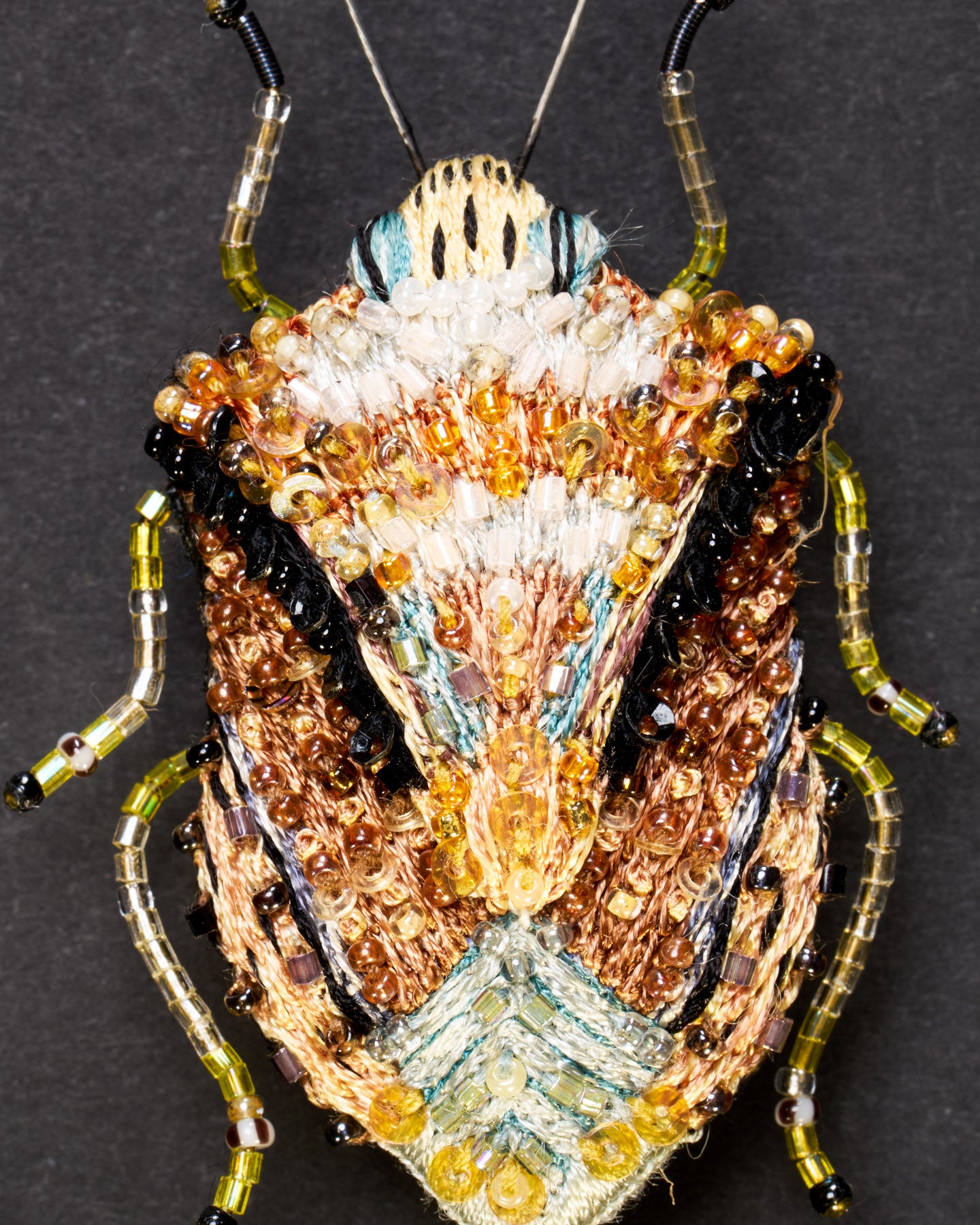 European Shield Bug Beaded Brooch Pin