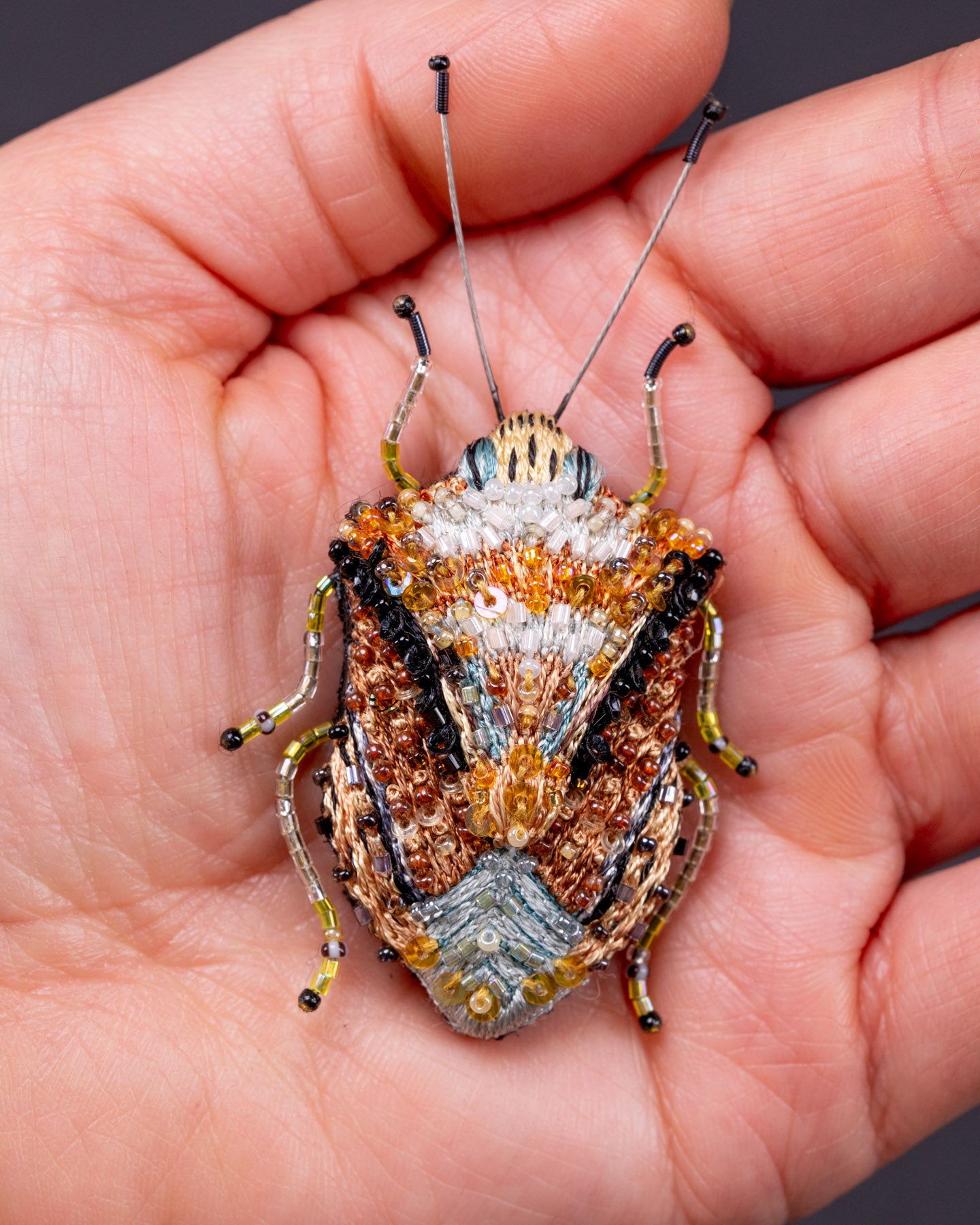 European Shield Bug Beaded Brooch Pin