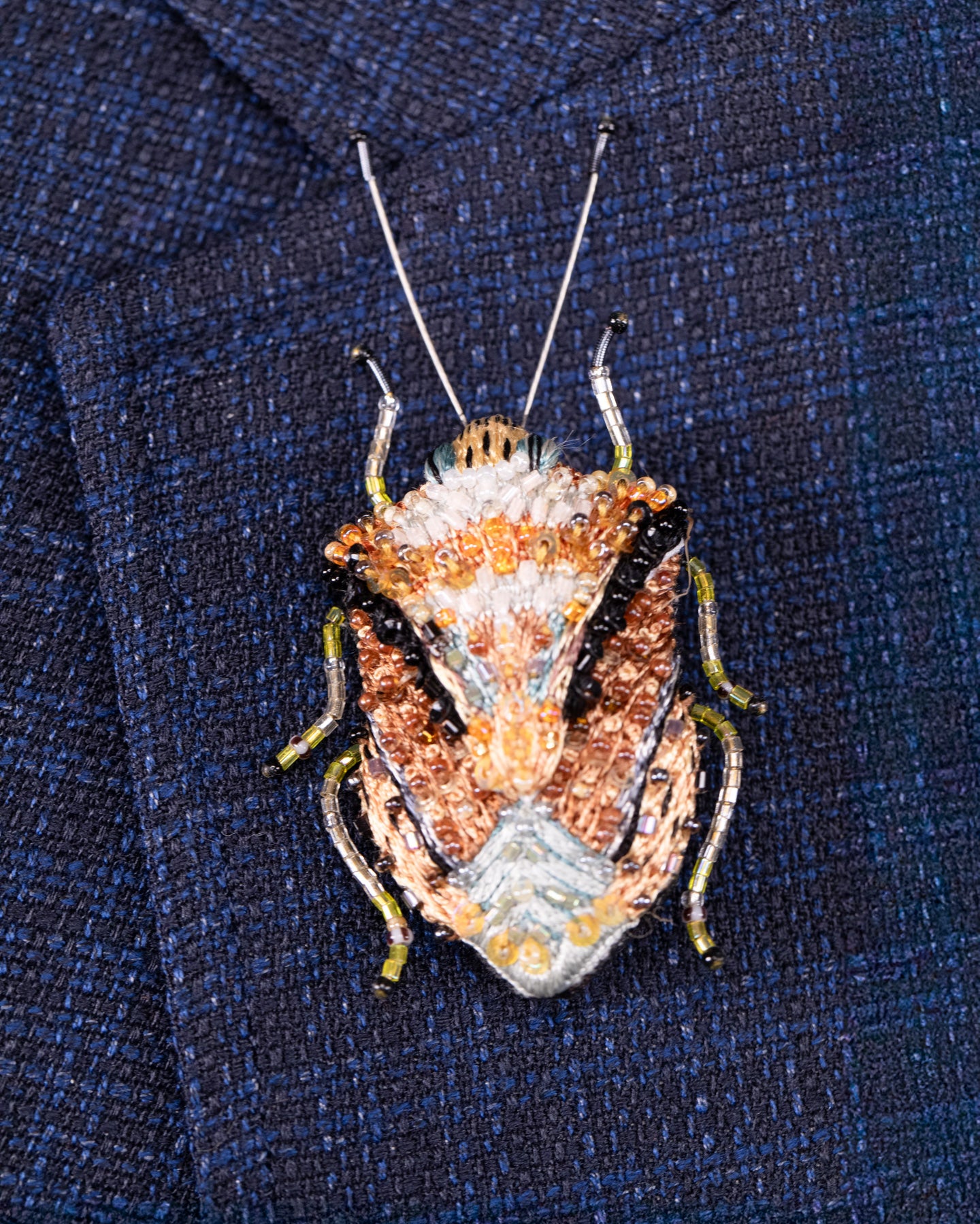 European Shield Bug Beaded Brooch Pin