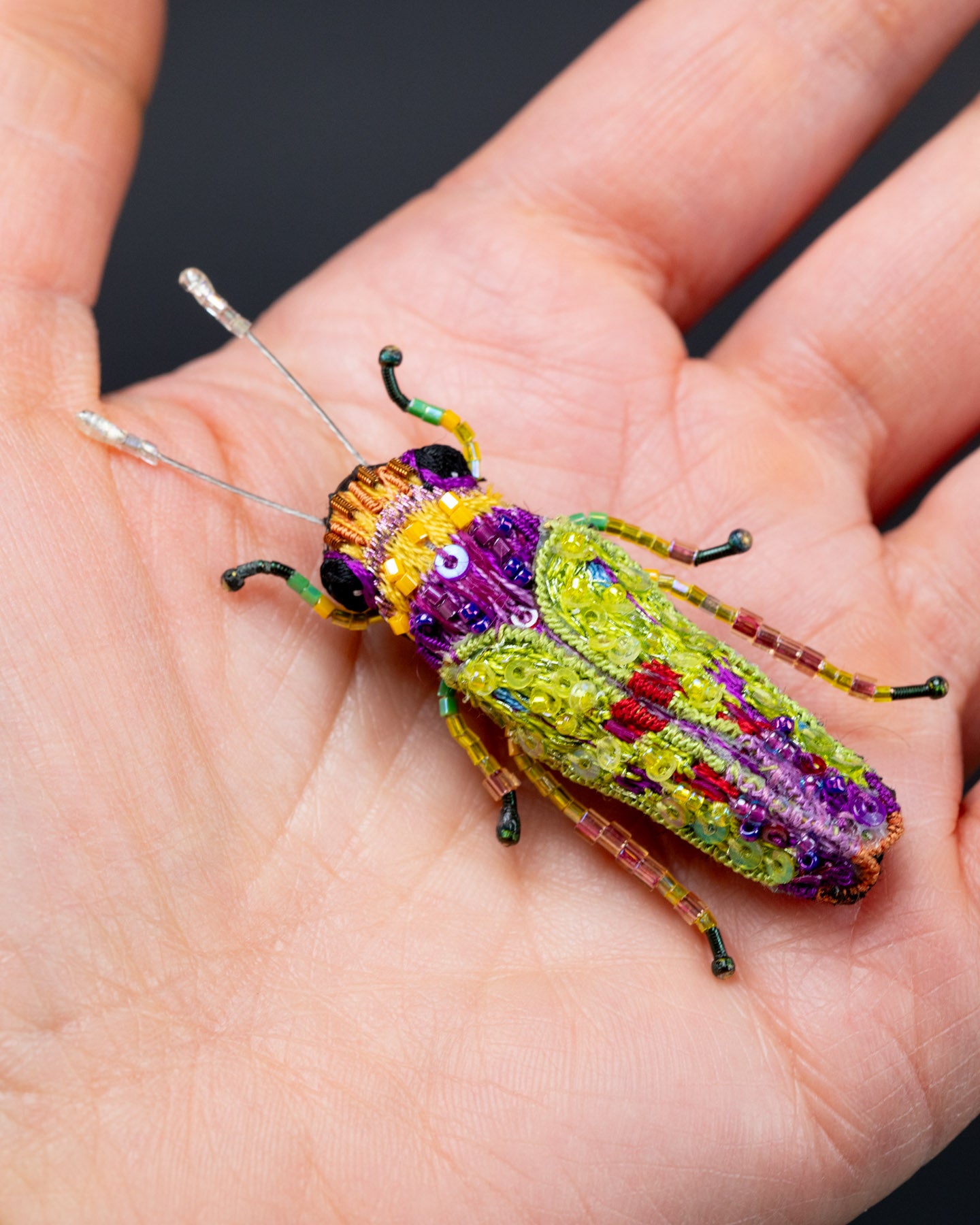 Sharpshooter Leafhopper Beaded Brooch Pin