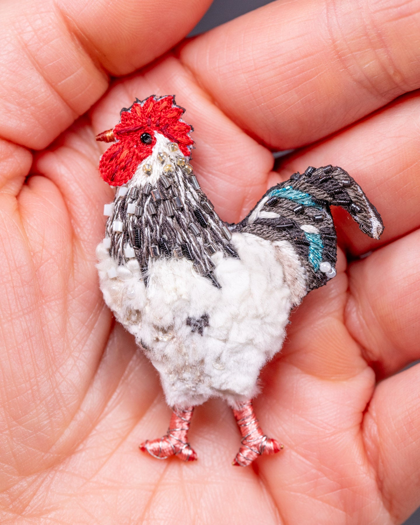 Sussex Chicken Beaded Brooch Pin - Trovelore