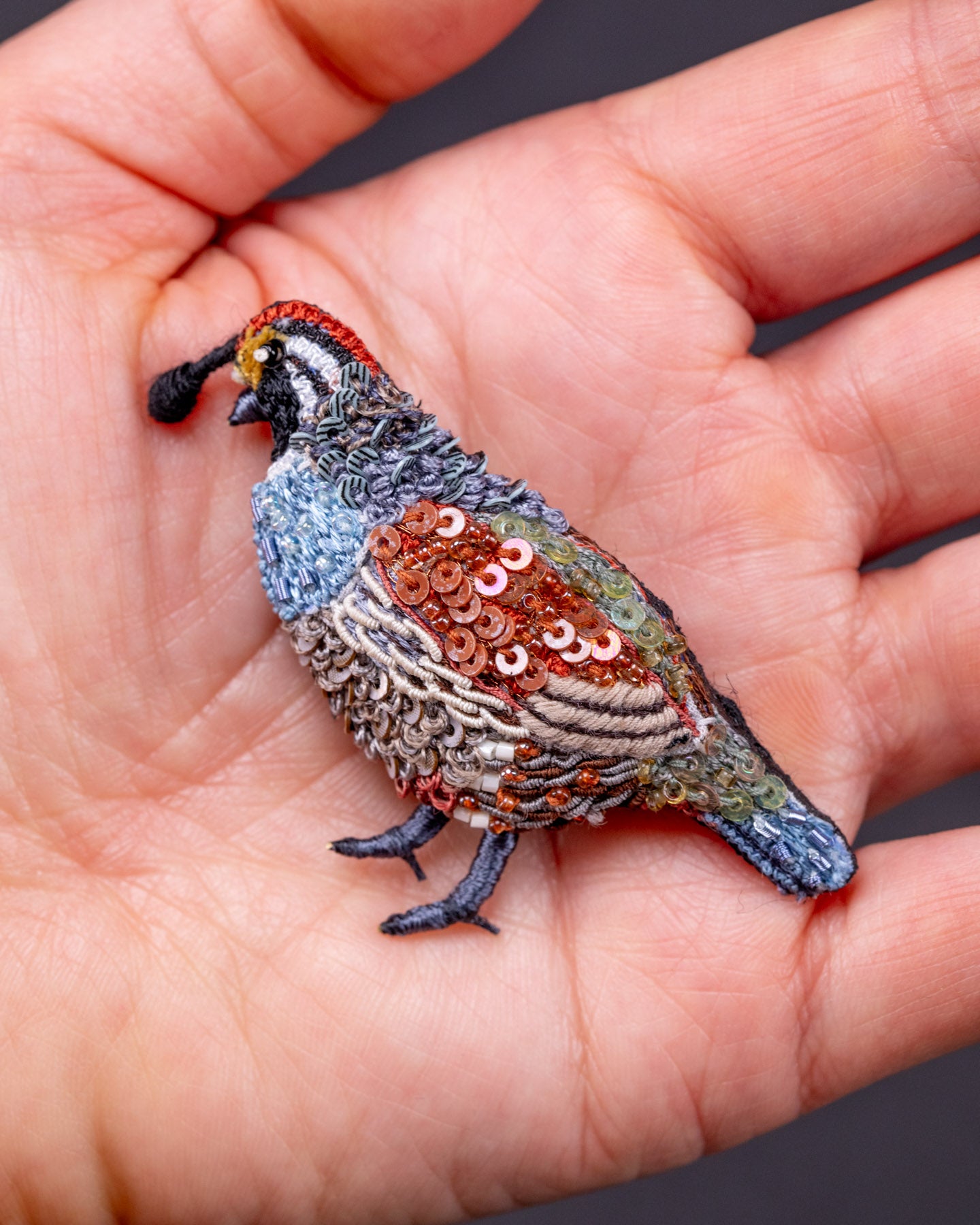 Valley Quail Beaded Brooch Pin - Trovelore