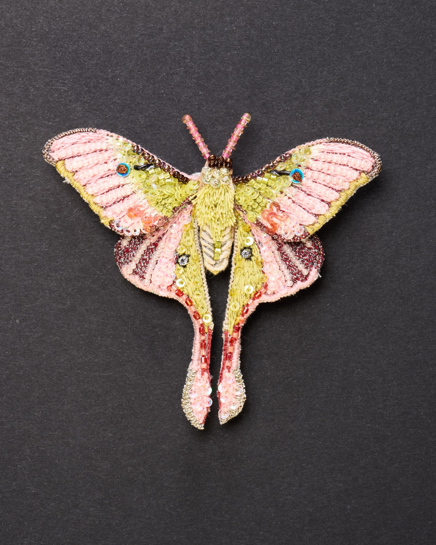 Luna Moth Beaded Brooch Pin