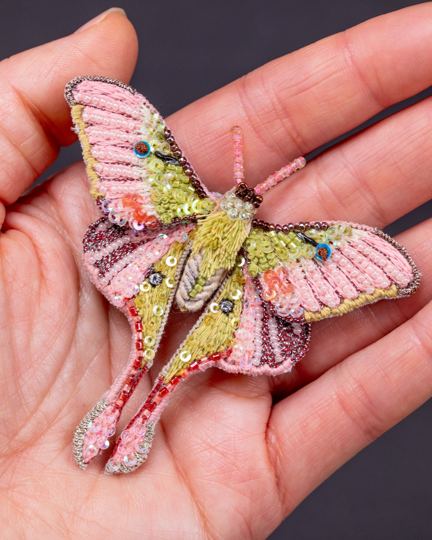 Luna Moth Beaded Brooch Pin