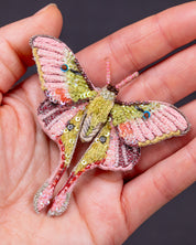 Luna Moth Beaded Brooch Pin