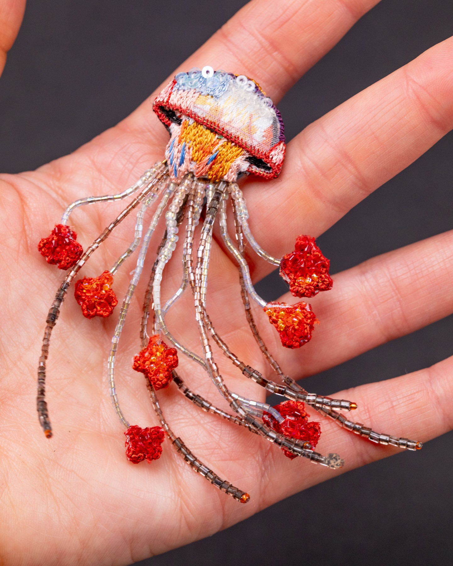 Sea Nettle Jellyfish Beaded Brooch Pin