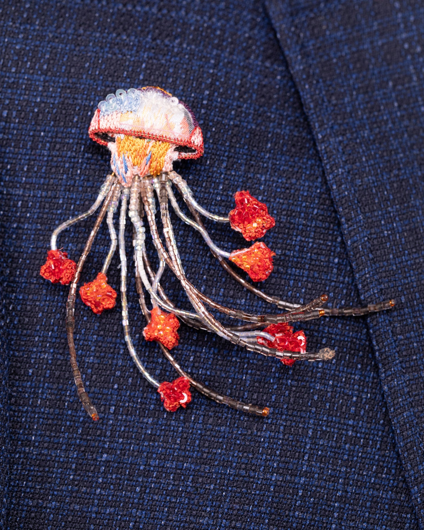 Sea Nettle Jellyfish Beaded Brooch Pin