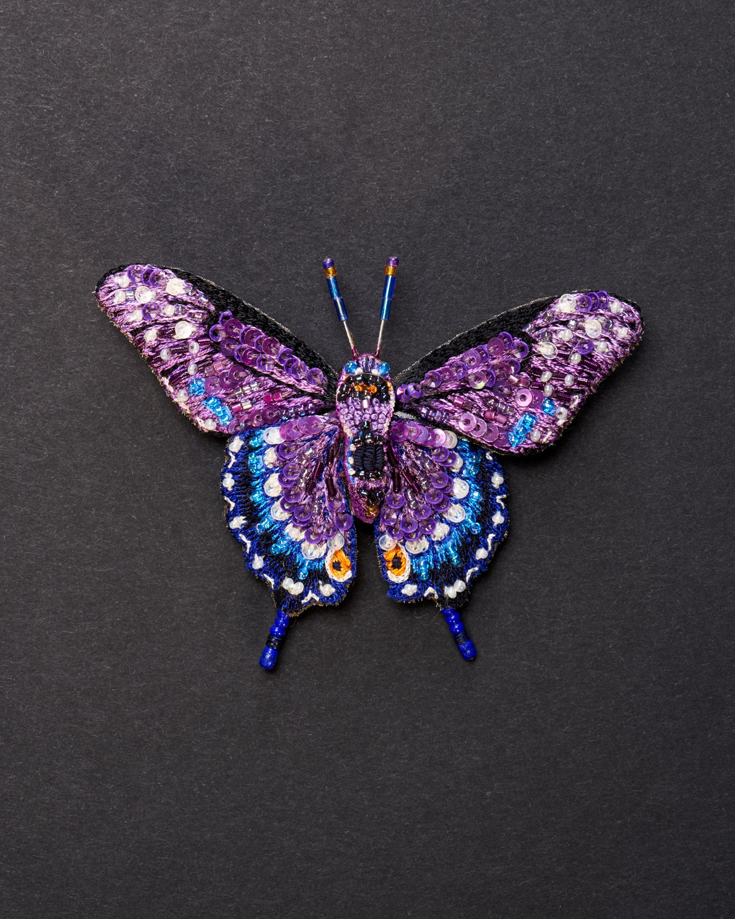 Black Swallowtail Butterfly Beaded Brooch Pin