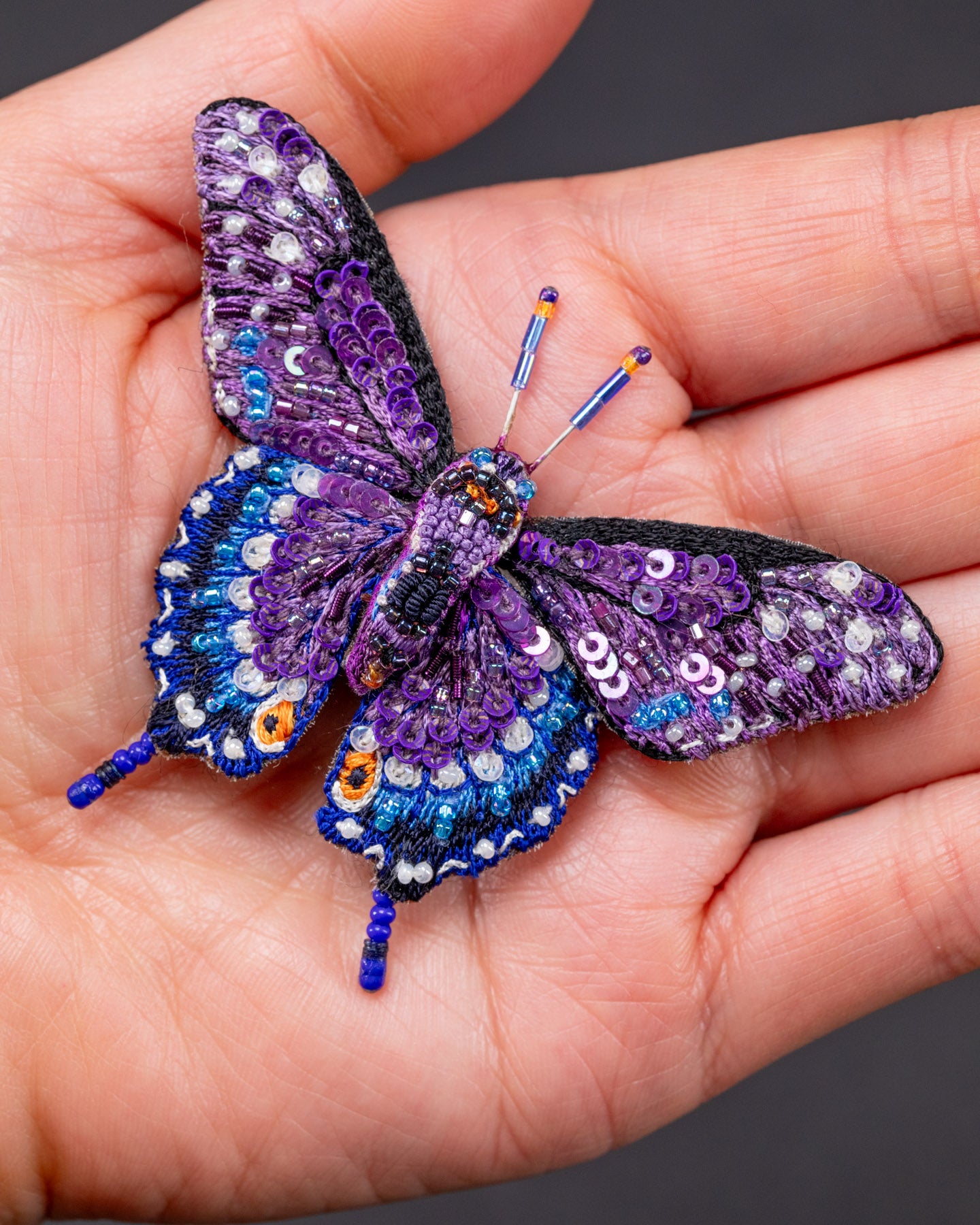 Black Swallowtail Butterfly Beaded Brooch Pin