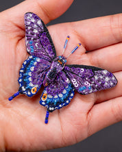 Black Swallowtail Butterfly Beaded Brooch Pin