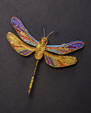 Brown Hawker Dragonfly Beaded Brooch Pin - Trovelore
