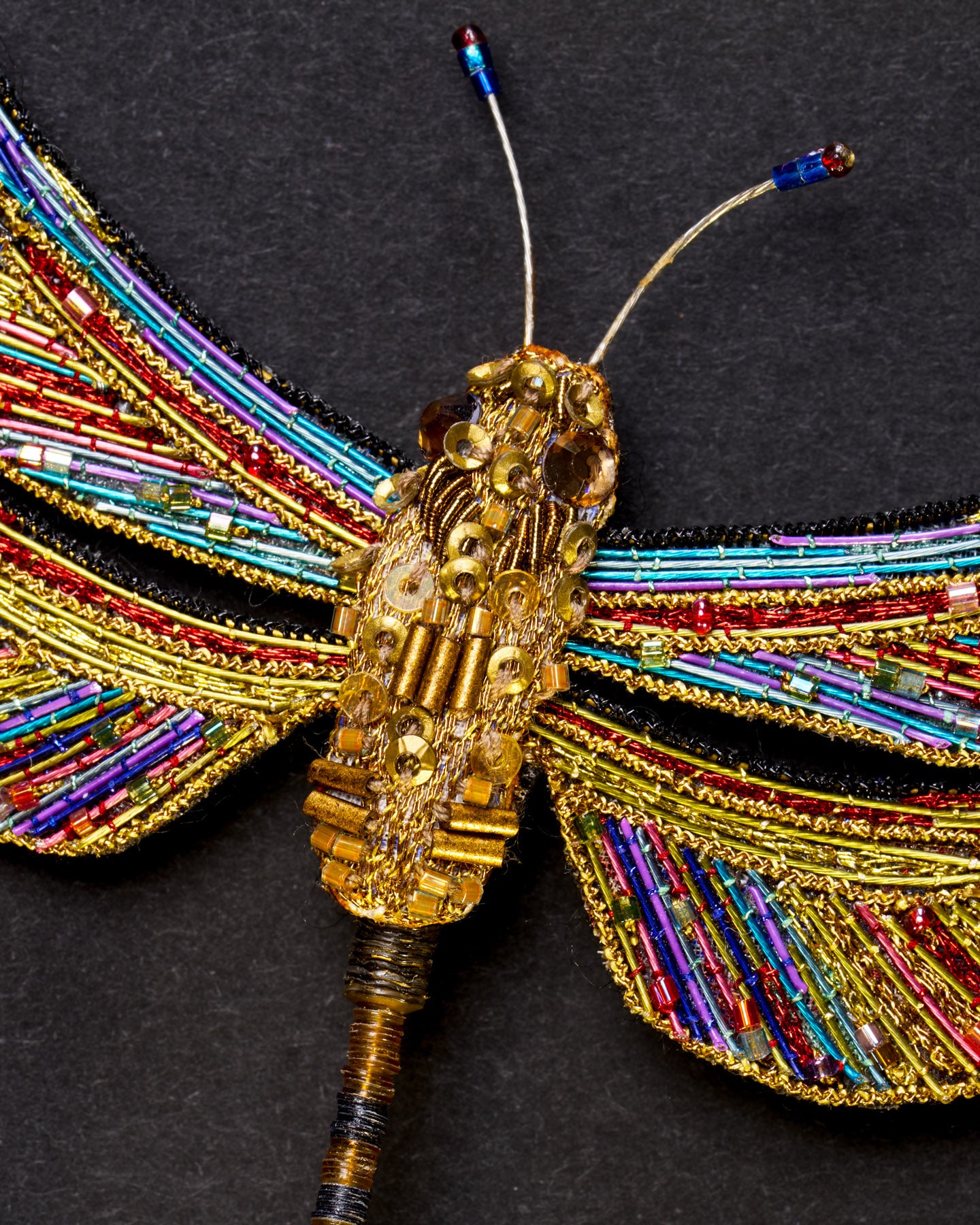 Brown Hawker Dragonfly Beaded Brooch Pin - Trovelore