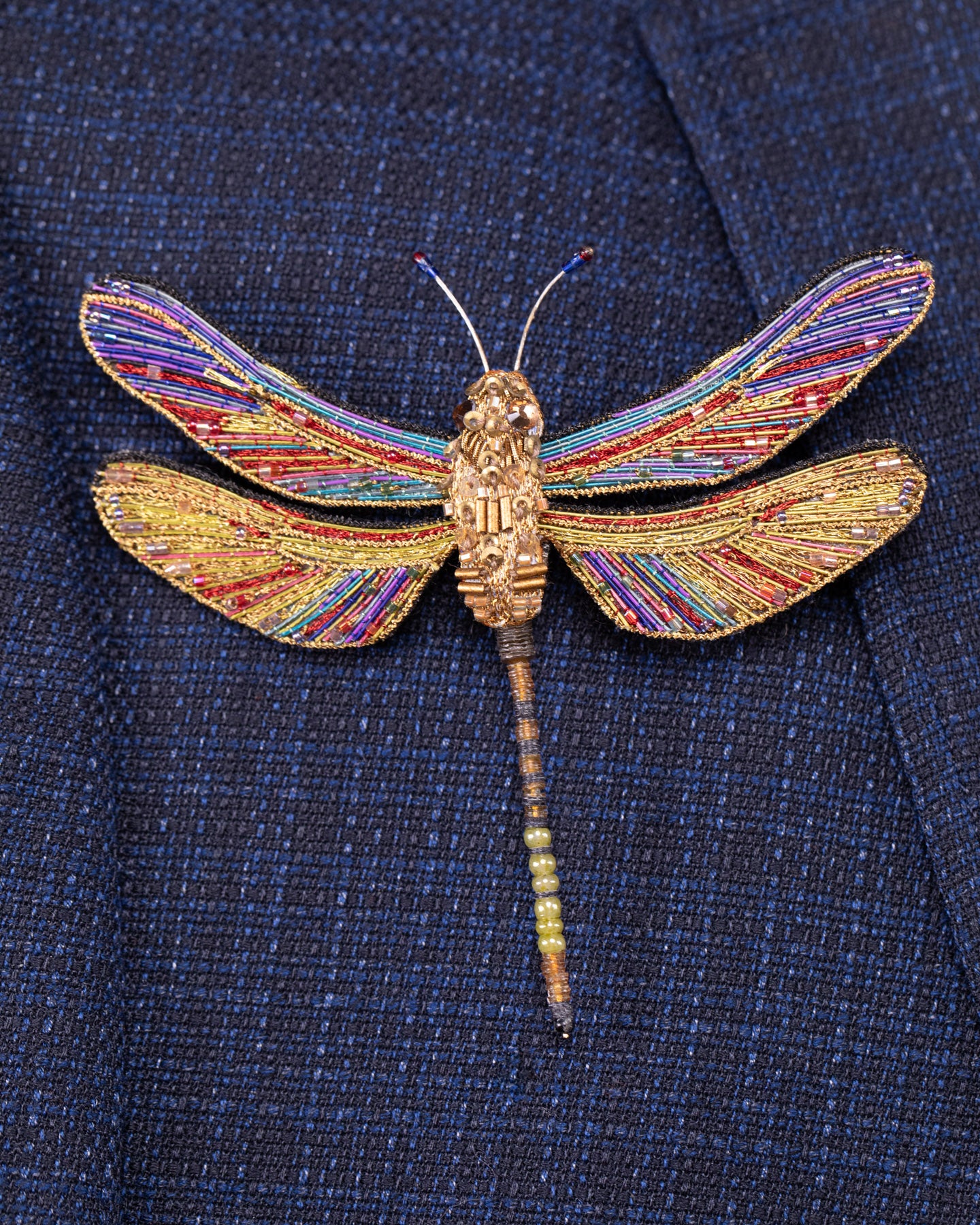 Brown Hawker Dragonfly Beaded Brooch Pin - Trovelore