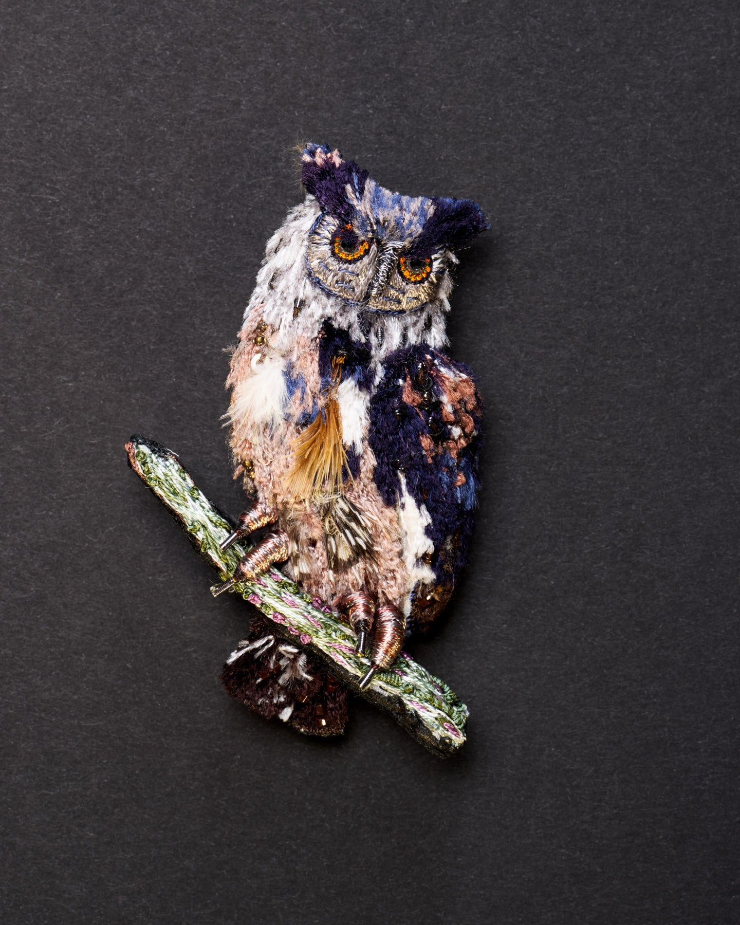 Eurasian Eagle-Owl Beaded Brooch Pin