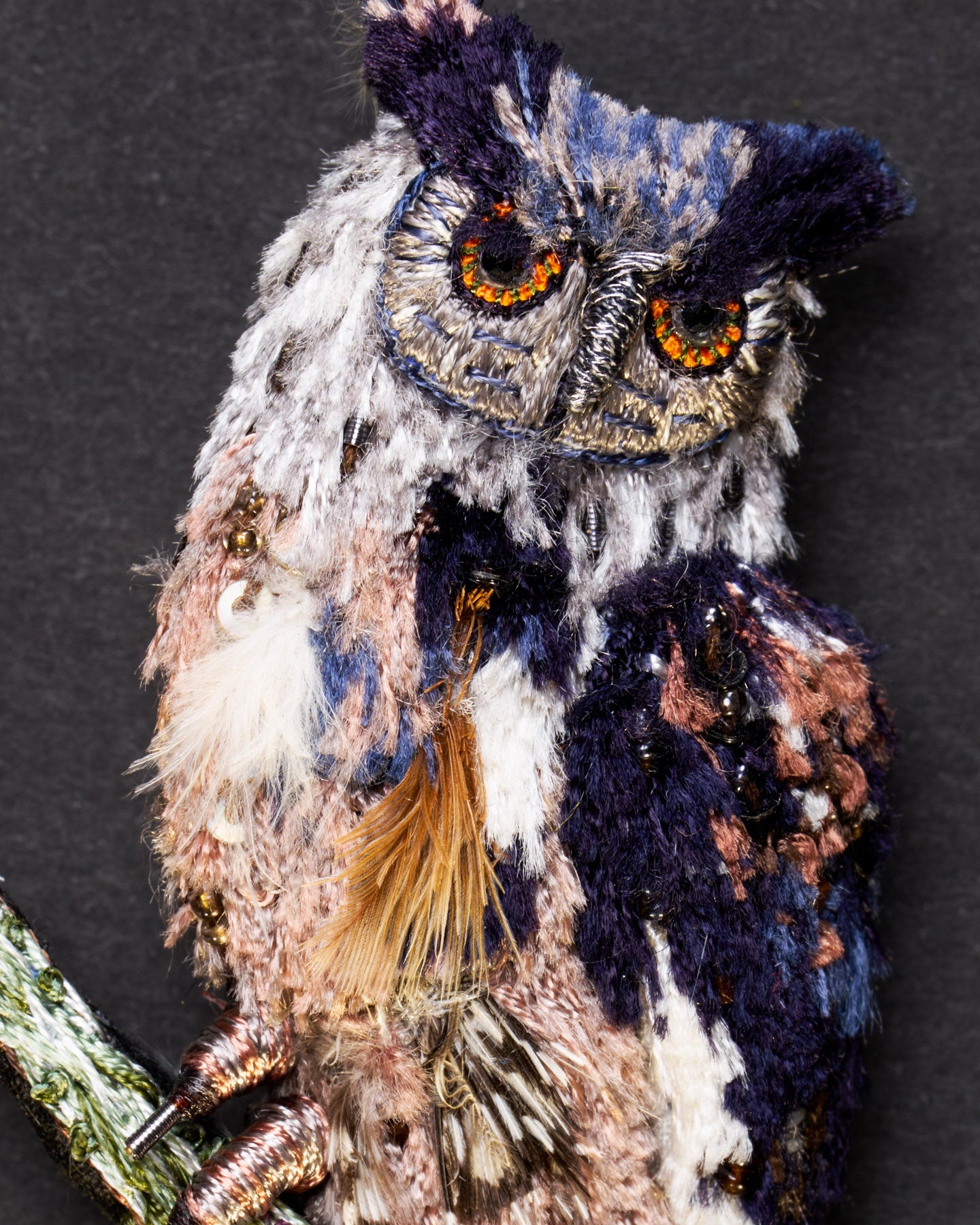 Eurasian Eagle-Owl Beaded Brooch Pin