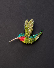 Ruby Throated Hummingbird Beaded Brooch Pin