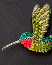 Ruby Throated Hummingbird Beaded Brooch Pin