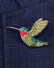 Ruby Throated Hummingbird Beaded Brooch Pin