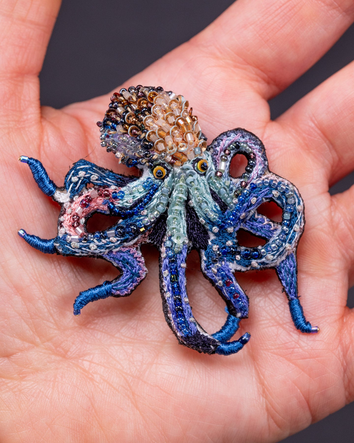 Day Octopus Beaded Brooch Pin