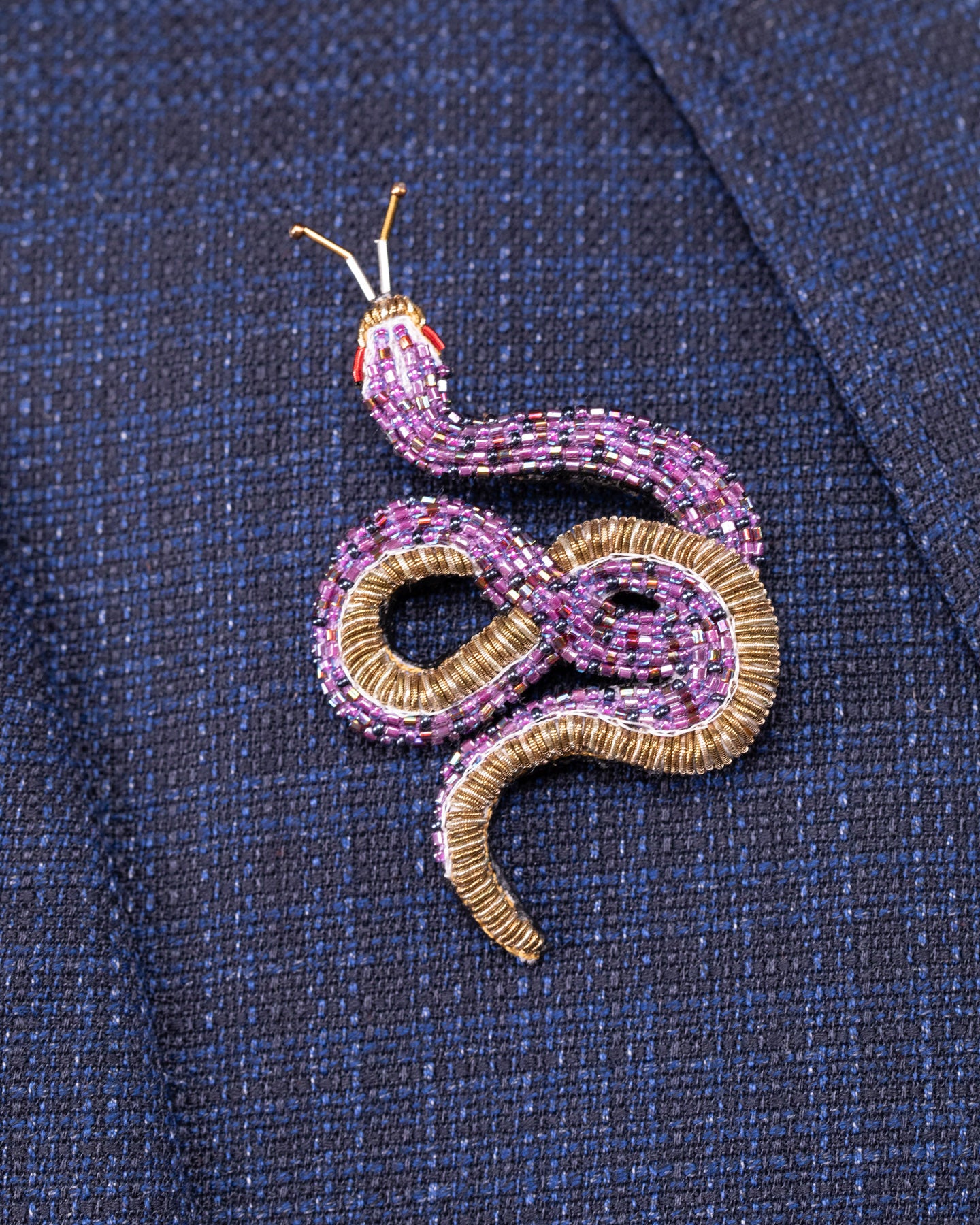 Amethystine Python Beaded Brooch Pin