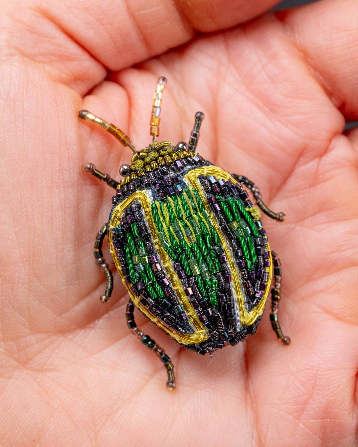 Tortoise Beetle Beaded Brooch Pin