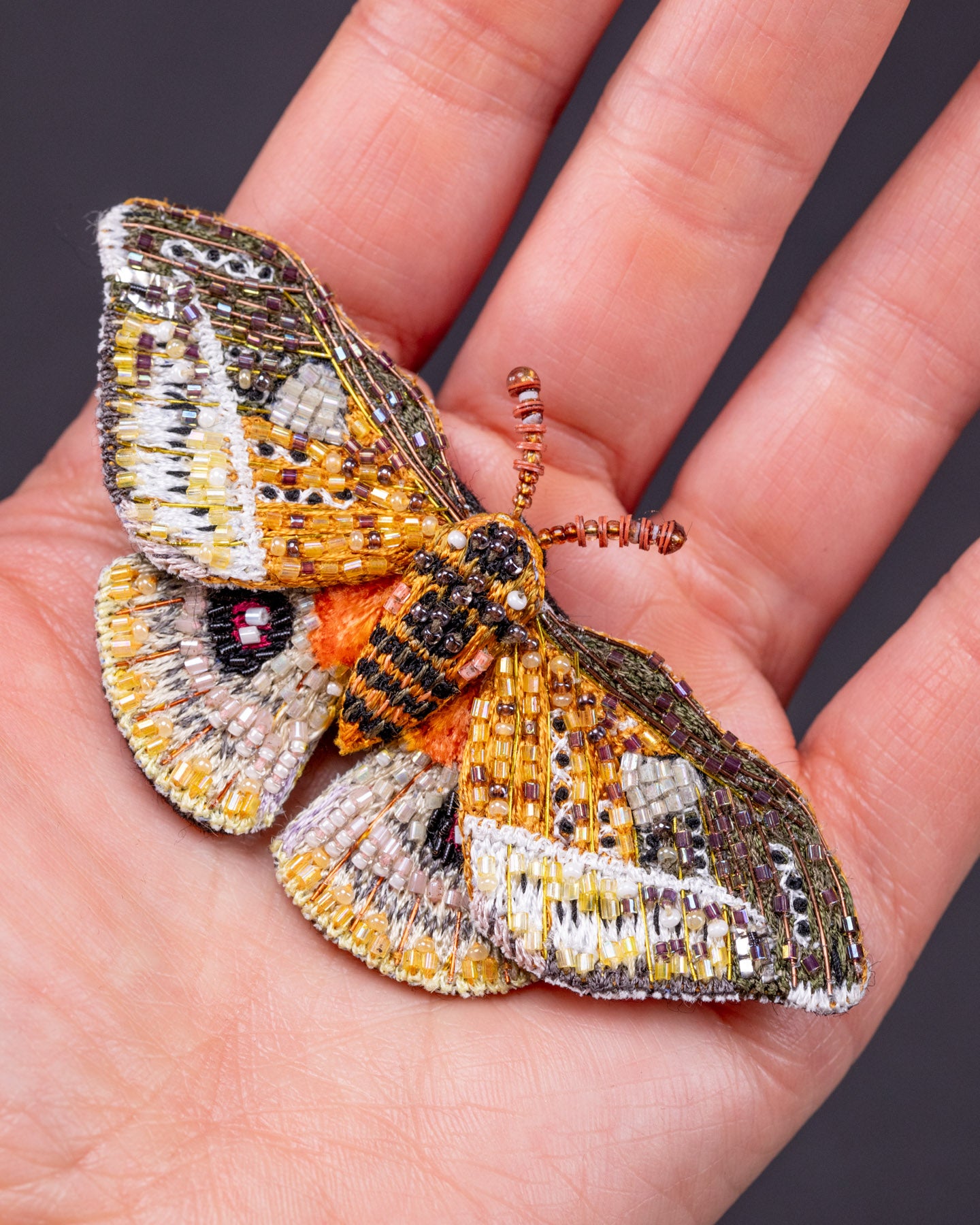 Emperor Moth Beaded Brooch Pin