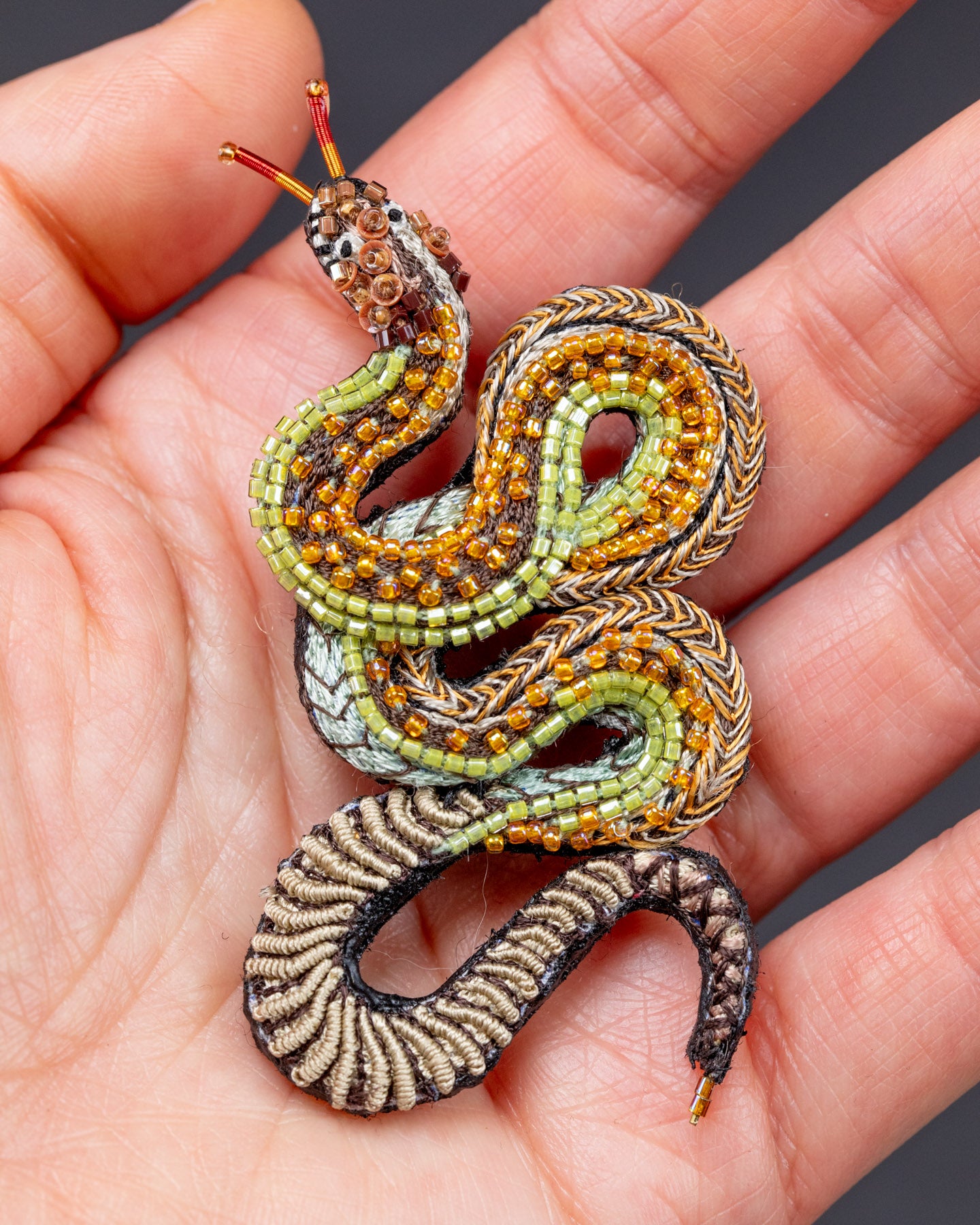 Viper Snake Beaded Brooch Pin