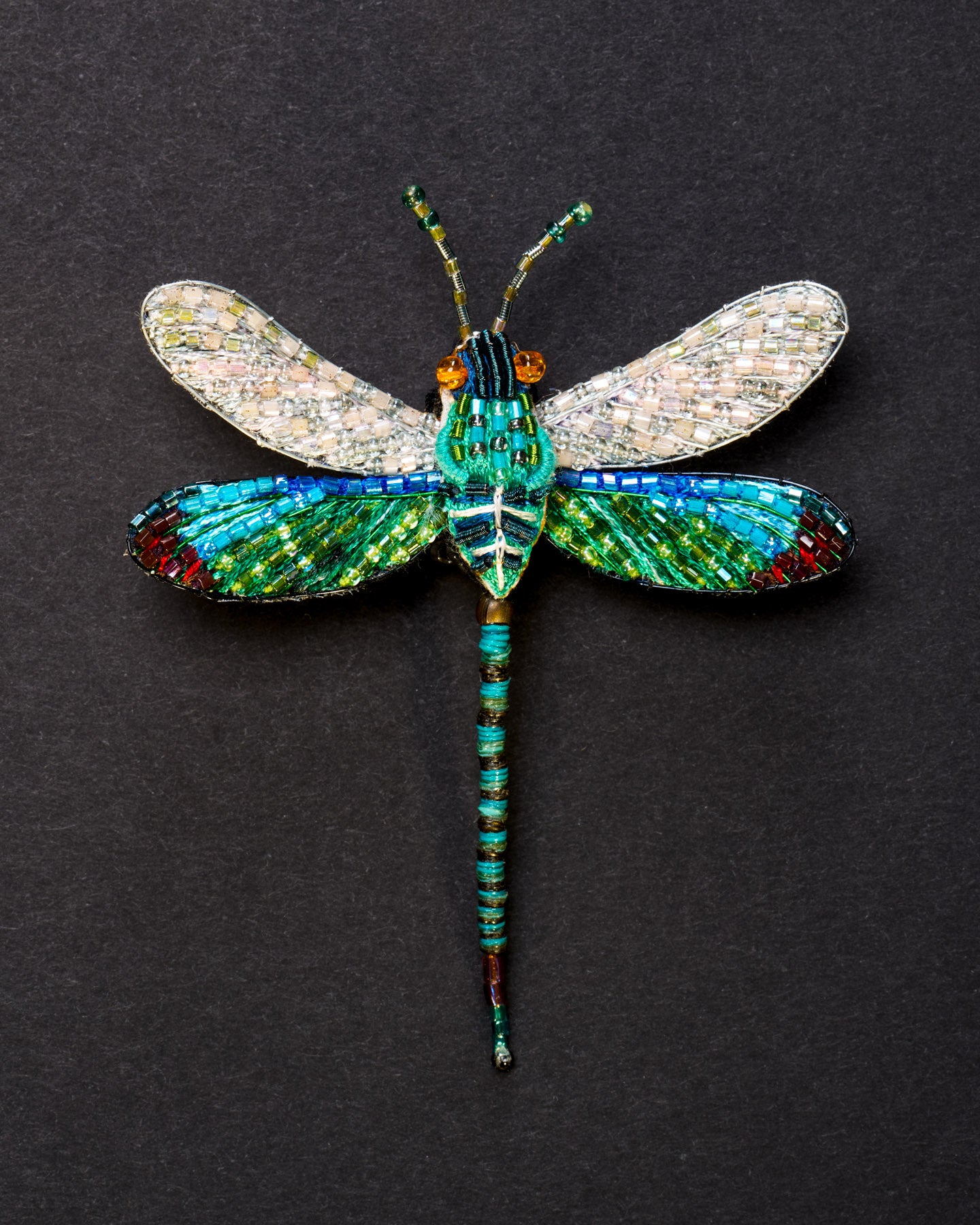 Oriental Greenwing Beaded Brooch Pin